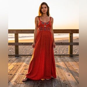 Xhilaration Red Patterned Maxi Dress